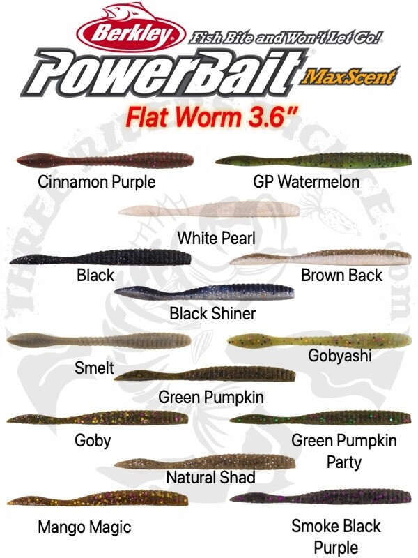SALE - 3.6" Berkley PowerBait MaxScent Flat Worm Drop Shot Lure - Choose Color