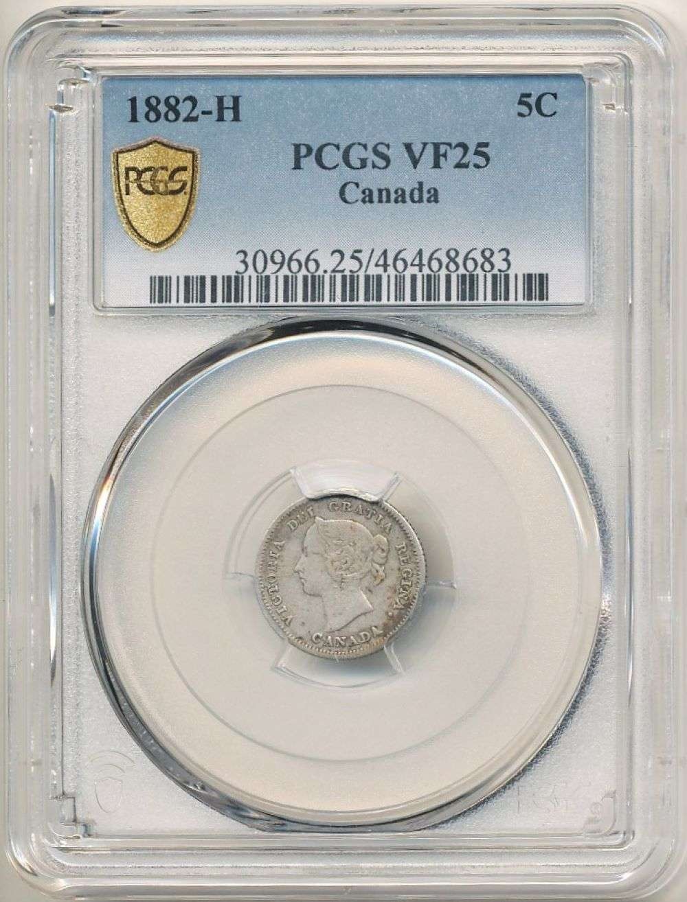 1882 H Bank Of Canada 5 Cents, 5C, PCGS VF 25 Toned, Victoria
