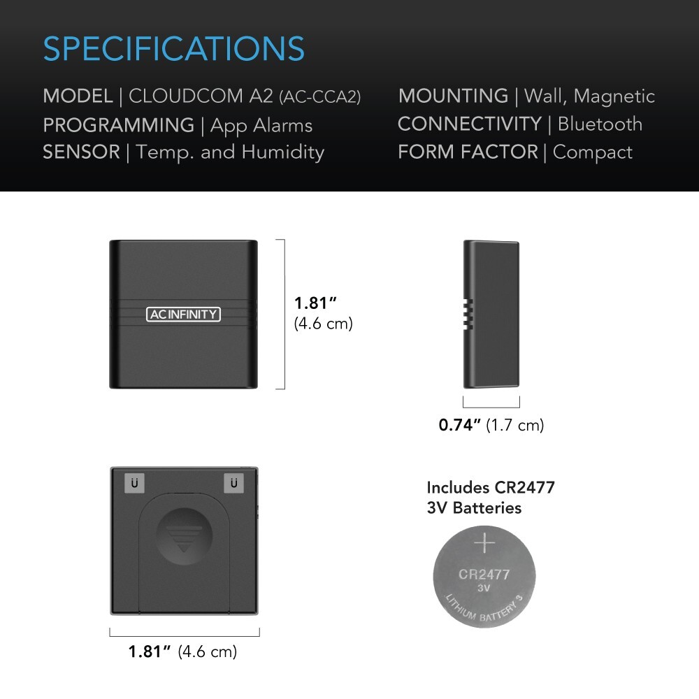 CLOUDCOM A2, Digital Mini Thermostat with Integrated Sensor Probe, Bluetooth App