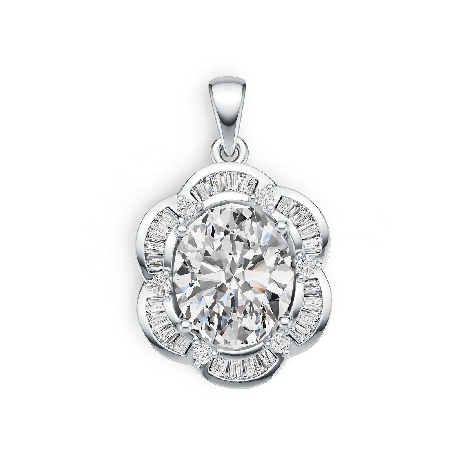 Sterling Silver Semi Mount Pendant Setting Oval OV 12X10mm with White Topaz
