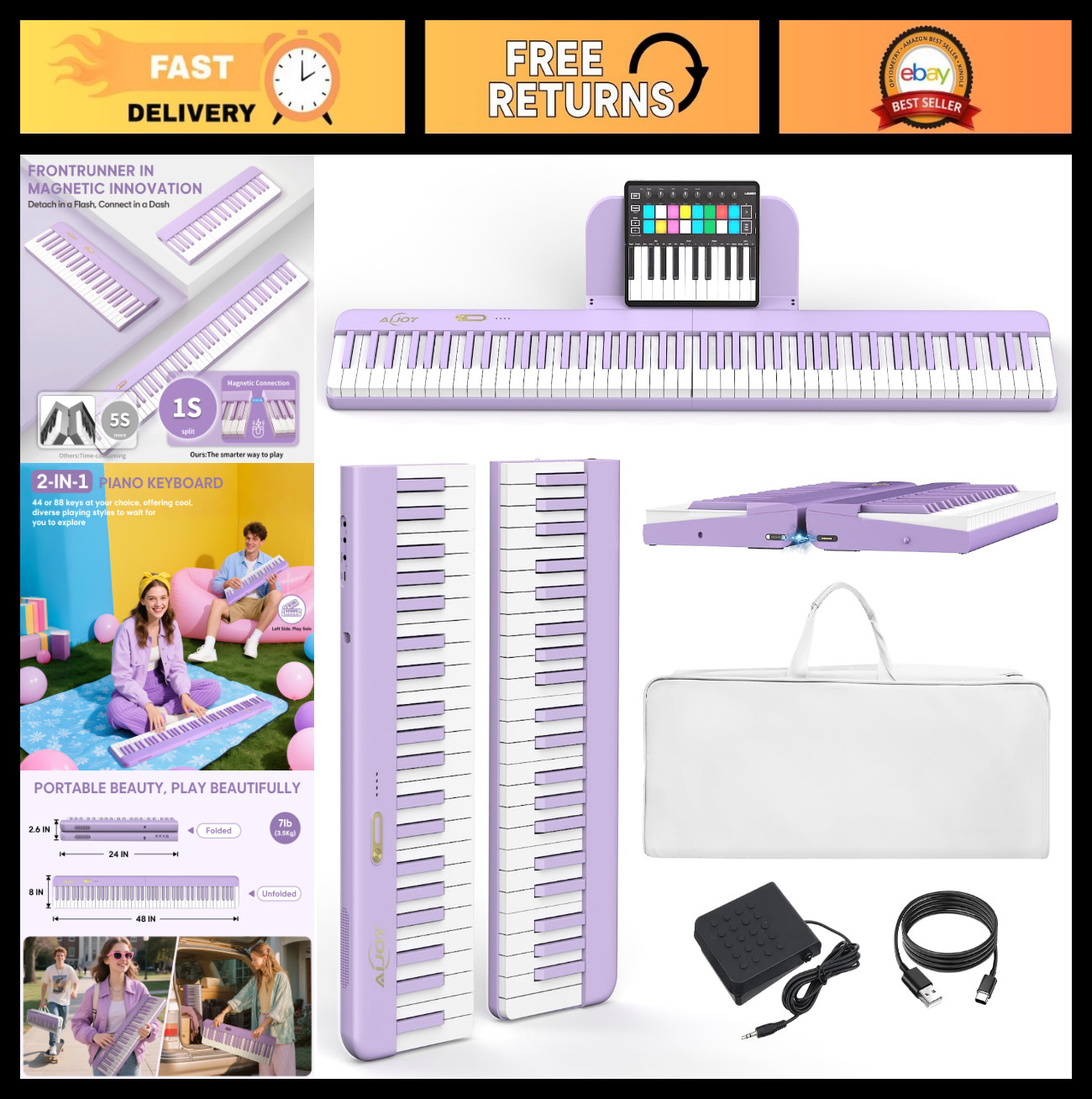 88-Key Portable Electric Piano Keyboard - Foldable, Lightweight, Beginner Friend