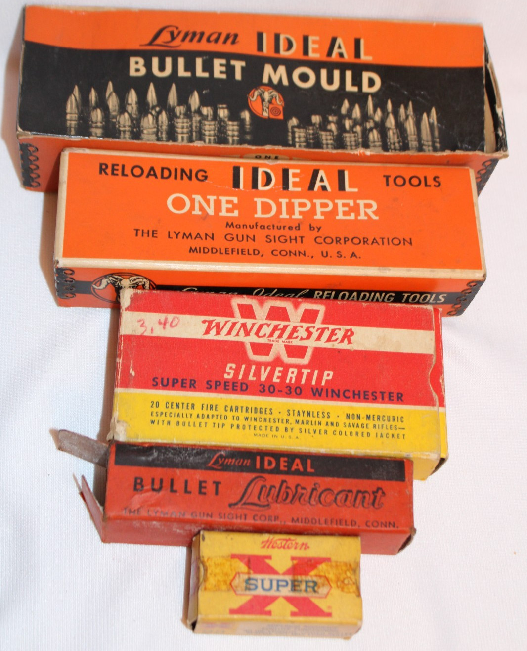 LOT 5 VINTAGE BULLET MOULD LYMAN'S IDEAL, RELOADING WINCHESTER ETC. EMPTY BOXES