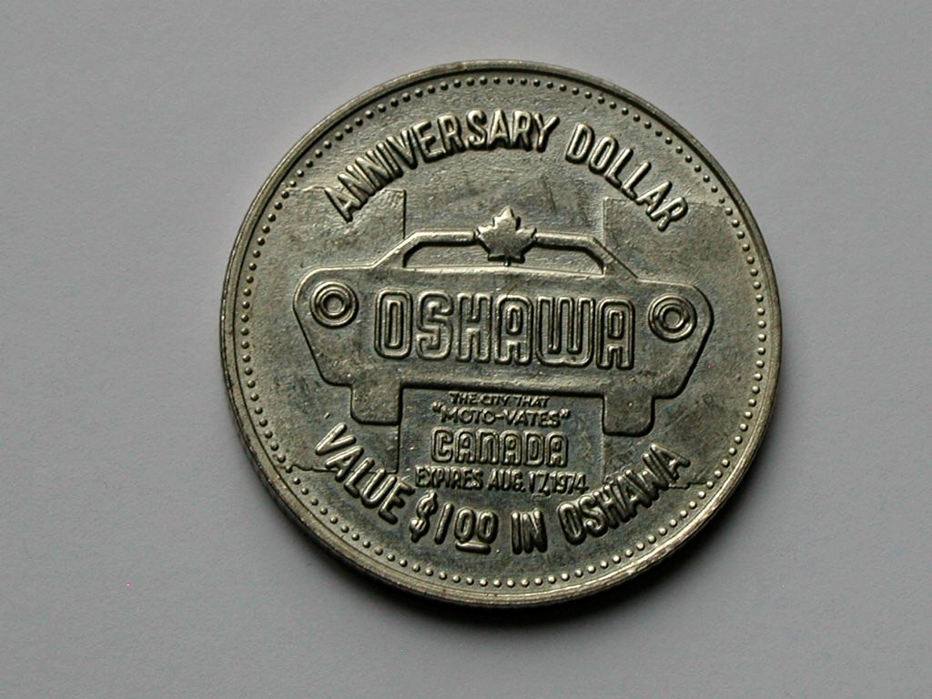 Oshawa ON CANADA 1974 Anniversary (1924-) Trade DOLLAR Token with Automobile