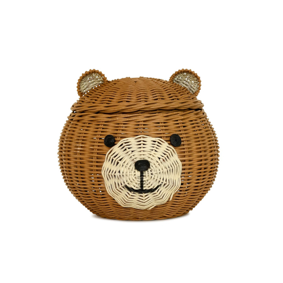 Bear Head Rattan Basket with Lid, Handwoven Storage Organizer, Cute Decor Gift