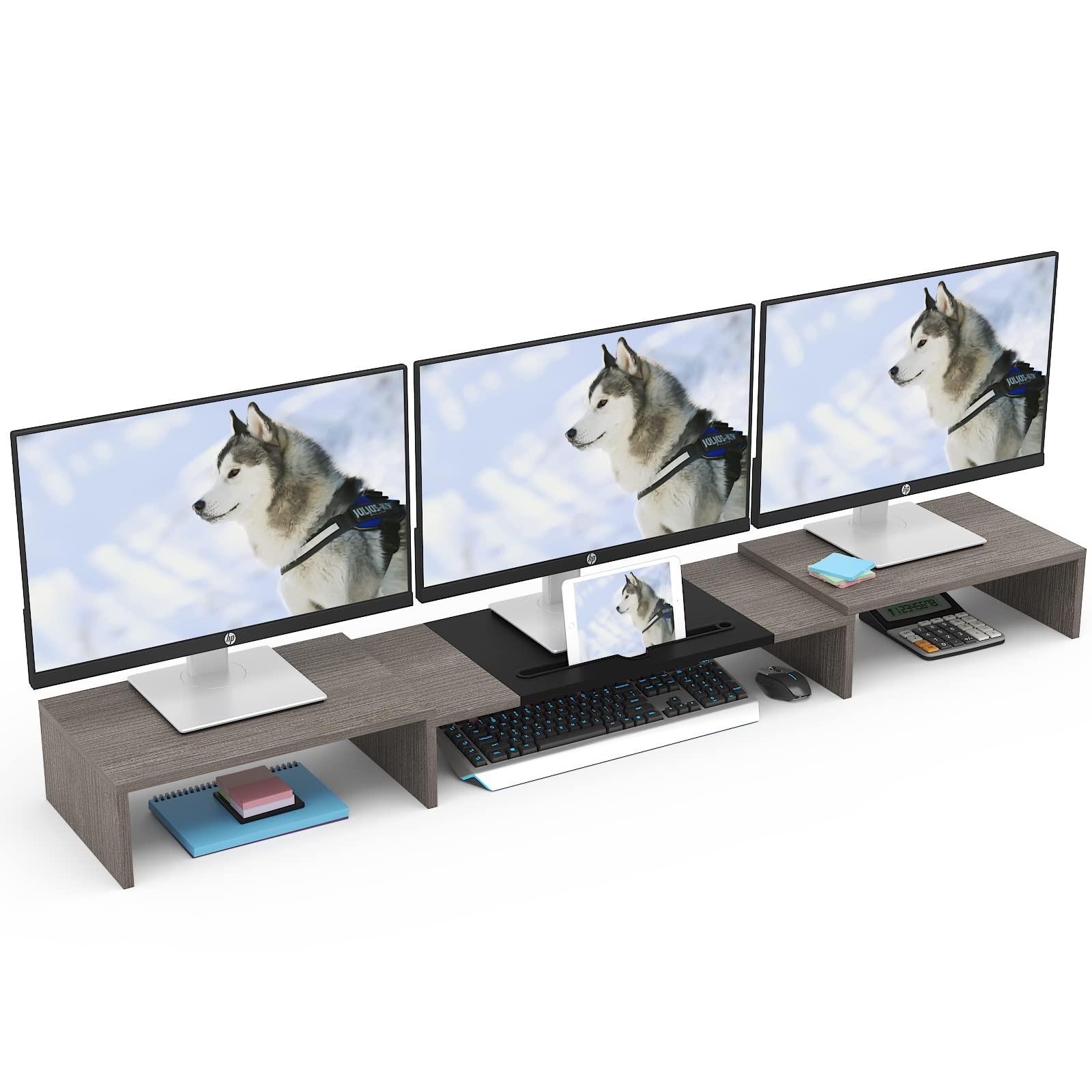 WESTREE Triple Dual Monitor Stand Riser, 56" Extra Long Monitor Stand for 1~2...