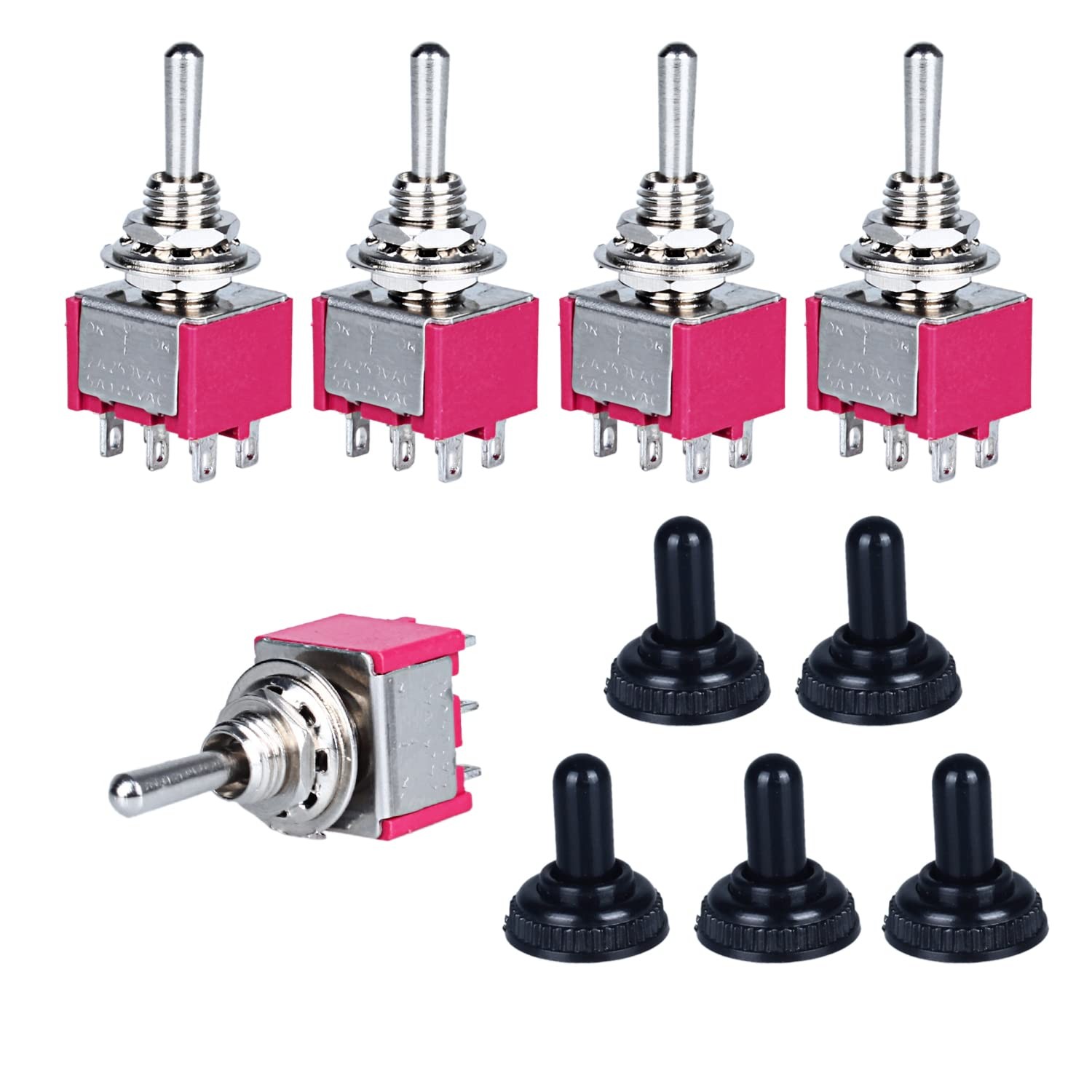 5 PCS Mini Latching Toggle Switch 6 Pin 2 Position DPDT ON/Off/ON 5A 125V