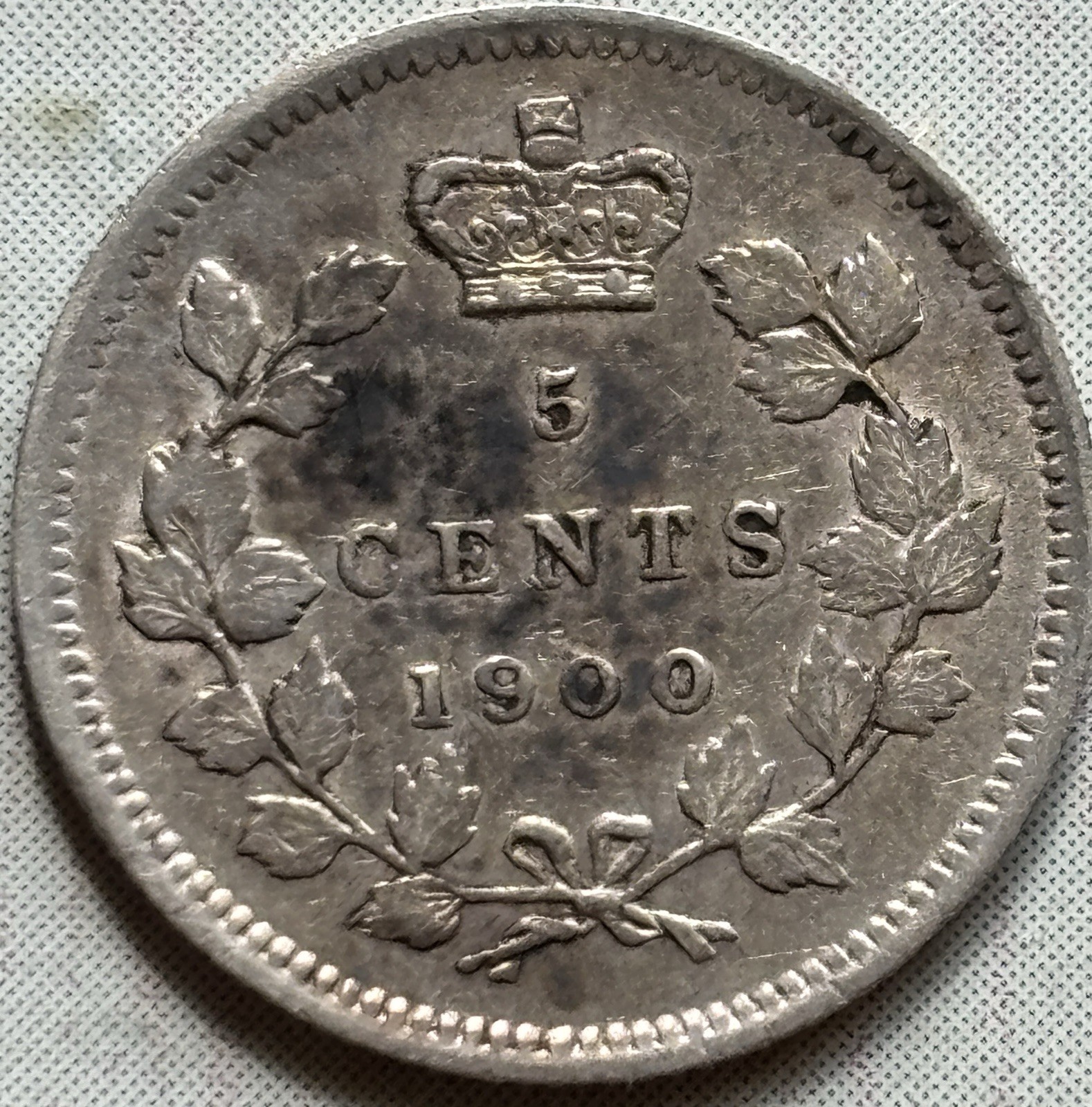 1900 Canada 5 Cents - Rare Large Date, WIDE ROUND 0 Variety - Sharp XF/AU