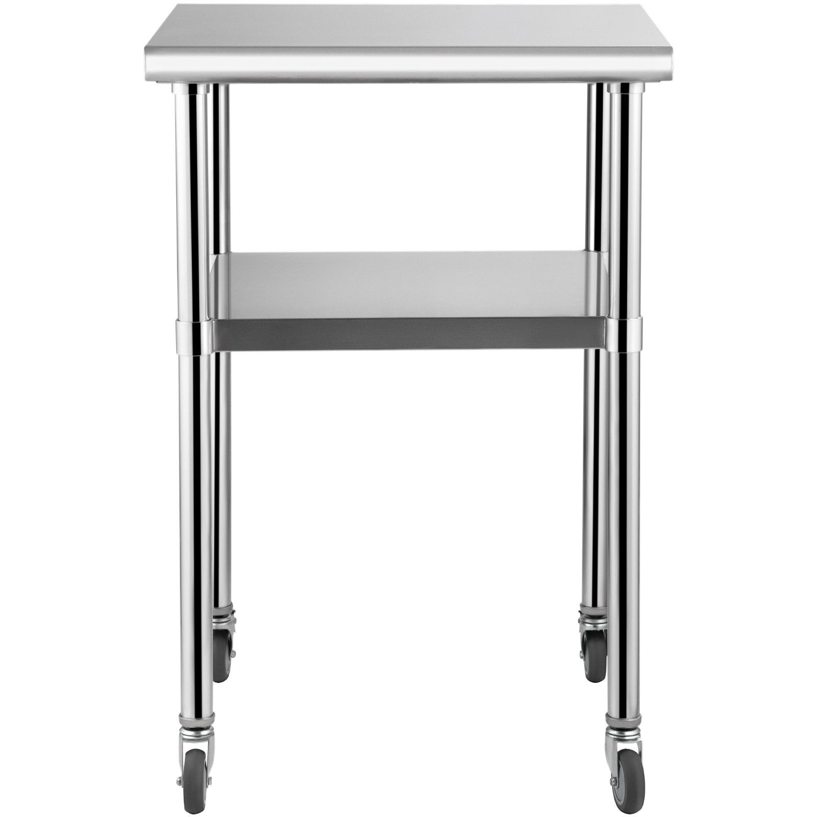 Heavy-Duty Stainless Prep Table, 24x24in Top, Adjustable Undershelf, 4 Wheels
