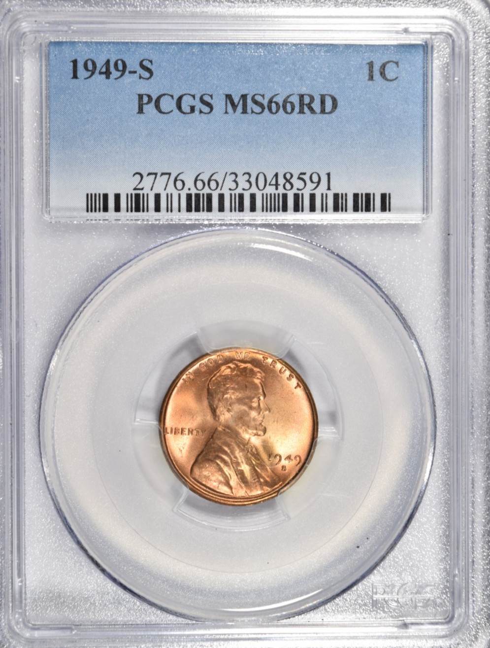 1949 S LINCOLN CENT ~ PCGS MS66 RD ~ NICE RED FLASHY LUSTER!