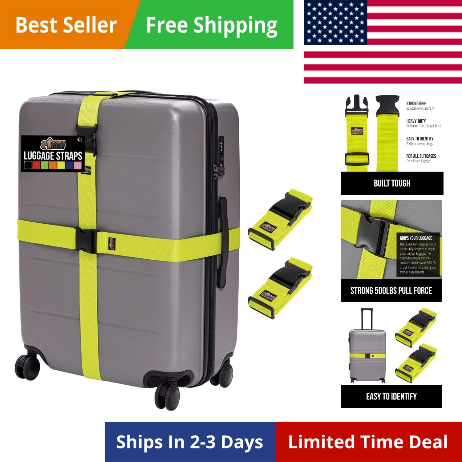 Heavy Duty Adjustable Luggage Straps for Suitcases, Easy to Identify Travel B...