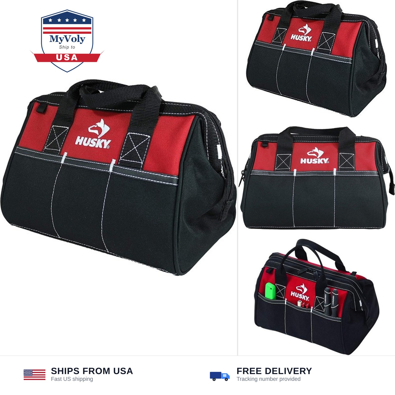 Husky 12 Inch Contractor’s Multi-Purpose Water-Resistant Tool Bag