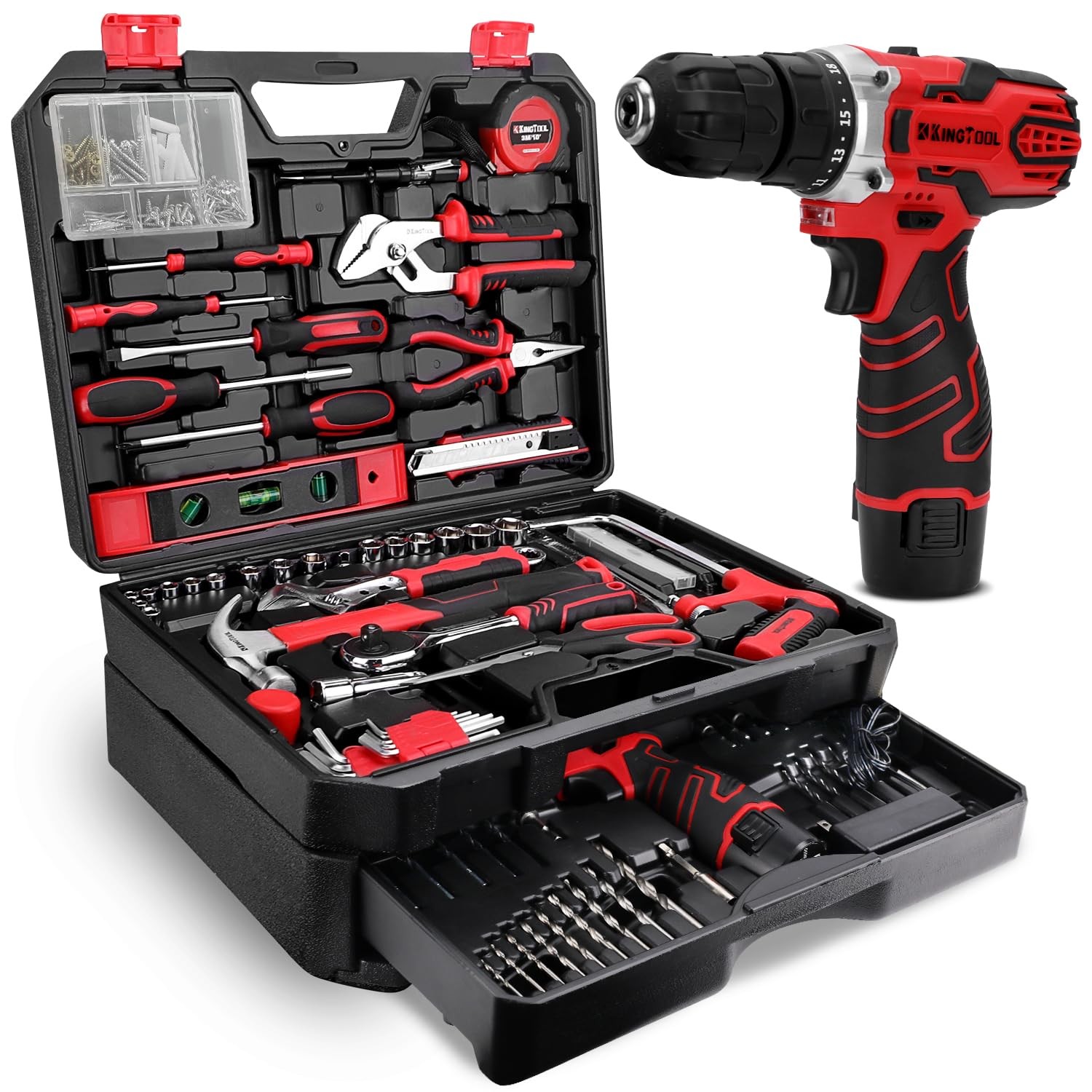 KingTool 276-Piece Tool Set Kit - kit with 12V Cordless Power Drill...