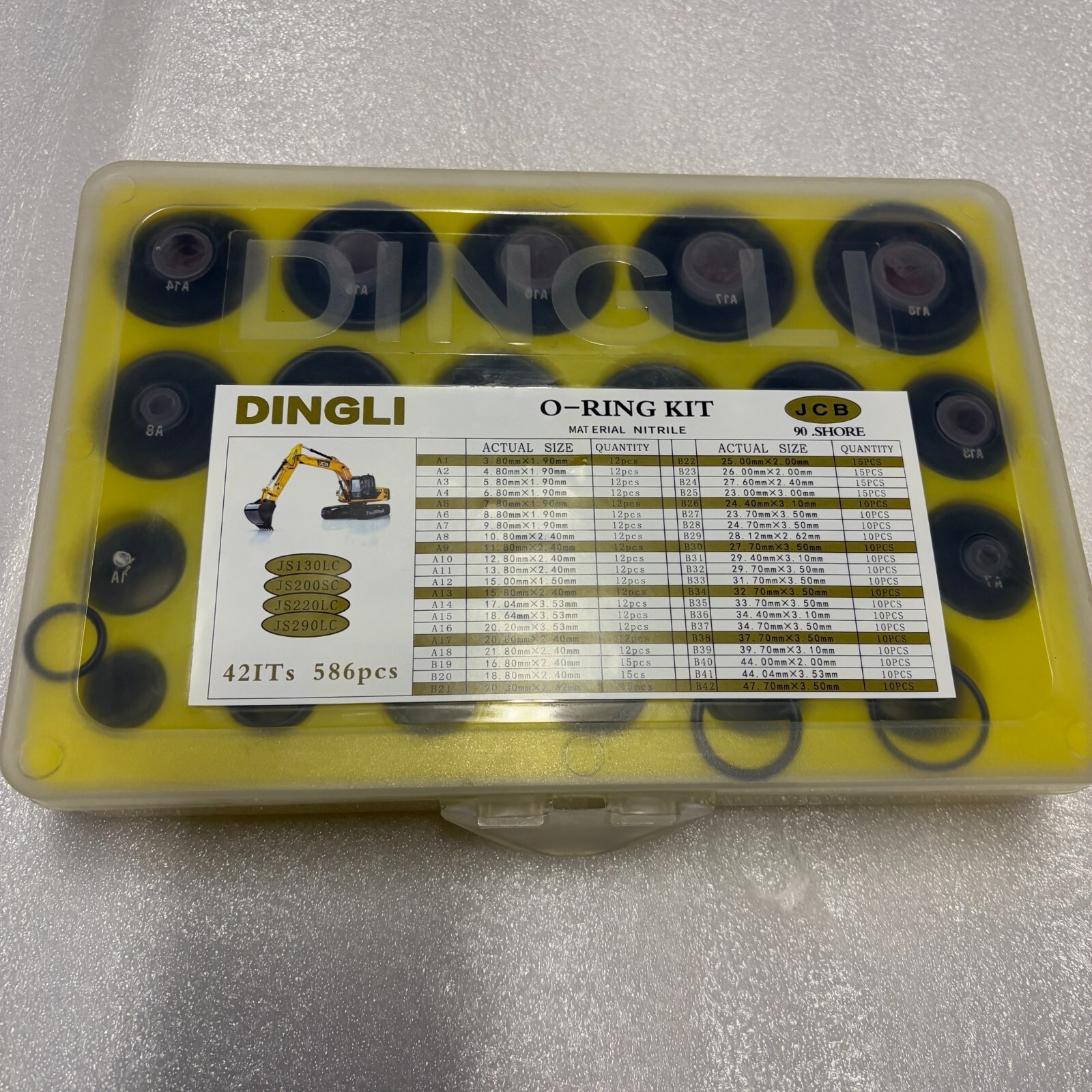 DING LI O-RING BOX 586 PCS  FITS  FOR JCB JS70 JS130 JS200 JS220 JS330 JS460