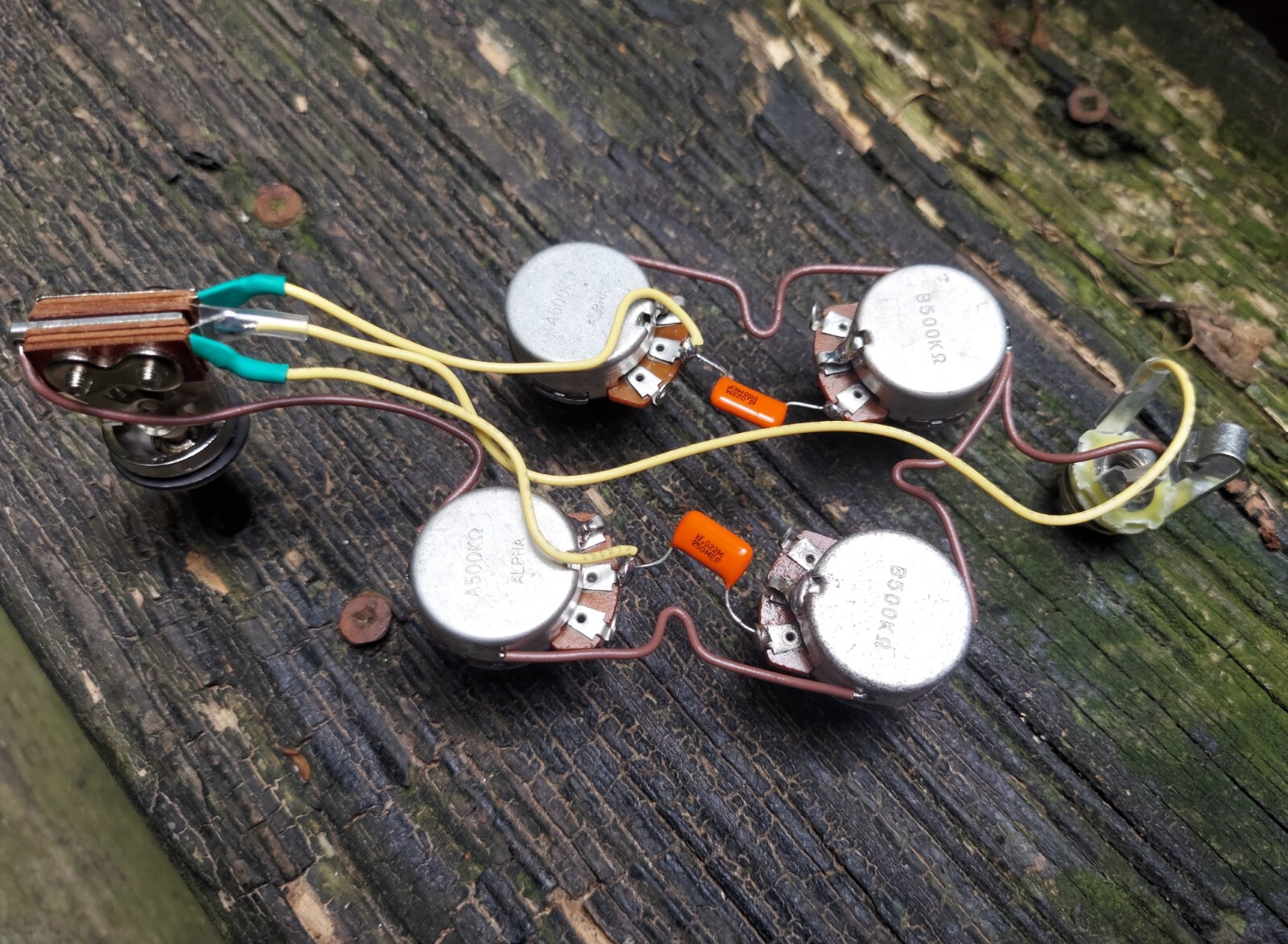 Epiphone SG 50s Wiring Harness 500k Alpha 5/16 Shafts .022 Orange Drops