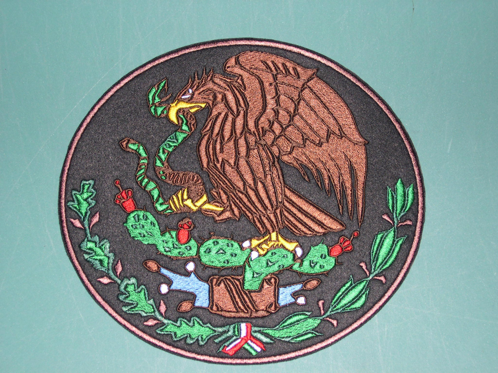 MEXICO COAT OF ARMS CREST FLAG MEXICAN BIKER BLACK SEW-ON BACK PATCH LARGE 12 in