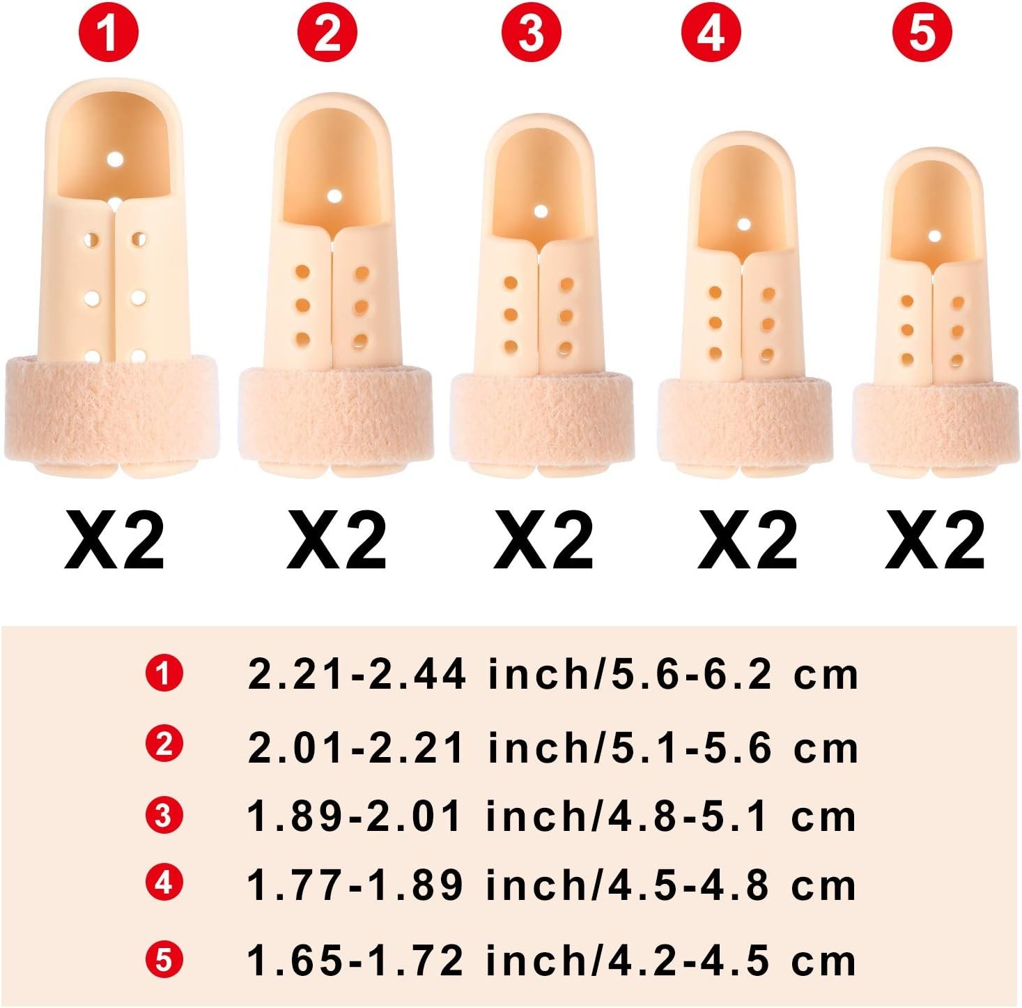 10 Pcs Mallet Finger Splint, 5 Sizes Finger Support Brace Stabilizer (Beige)