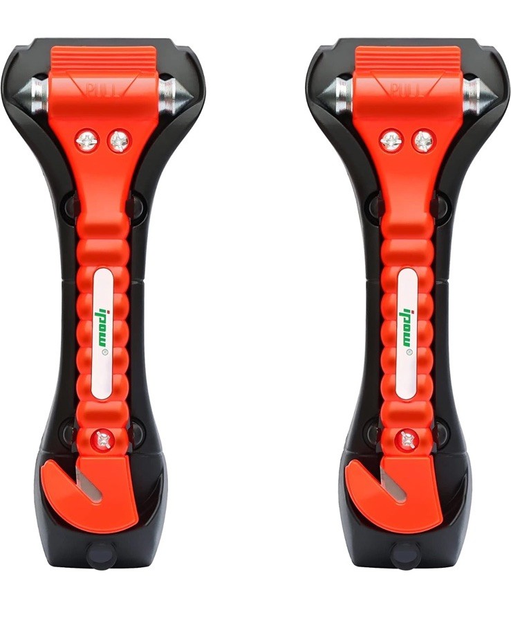 IPOW 2 Pack Car Window Breaker Seatbelt Cutter, Heavy Carbon Steel Glass Breaker