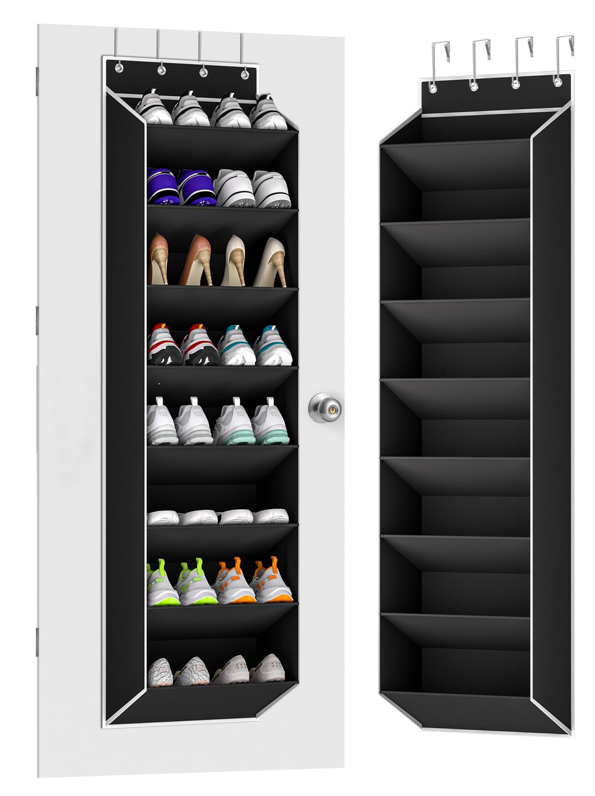 KYEVIS Over The Door Shoe Organizer Storage Fit 16-24 Pairs 1 PACK, A Black