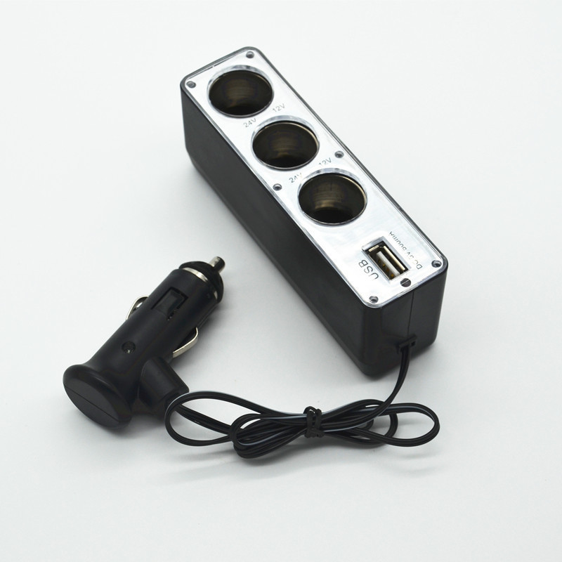 Car 3 Socket 1 USB Power Supply Cigarette Lighter Splitter Plug Charger Adapter