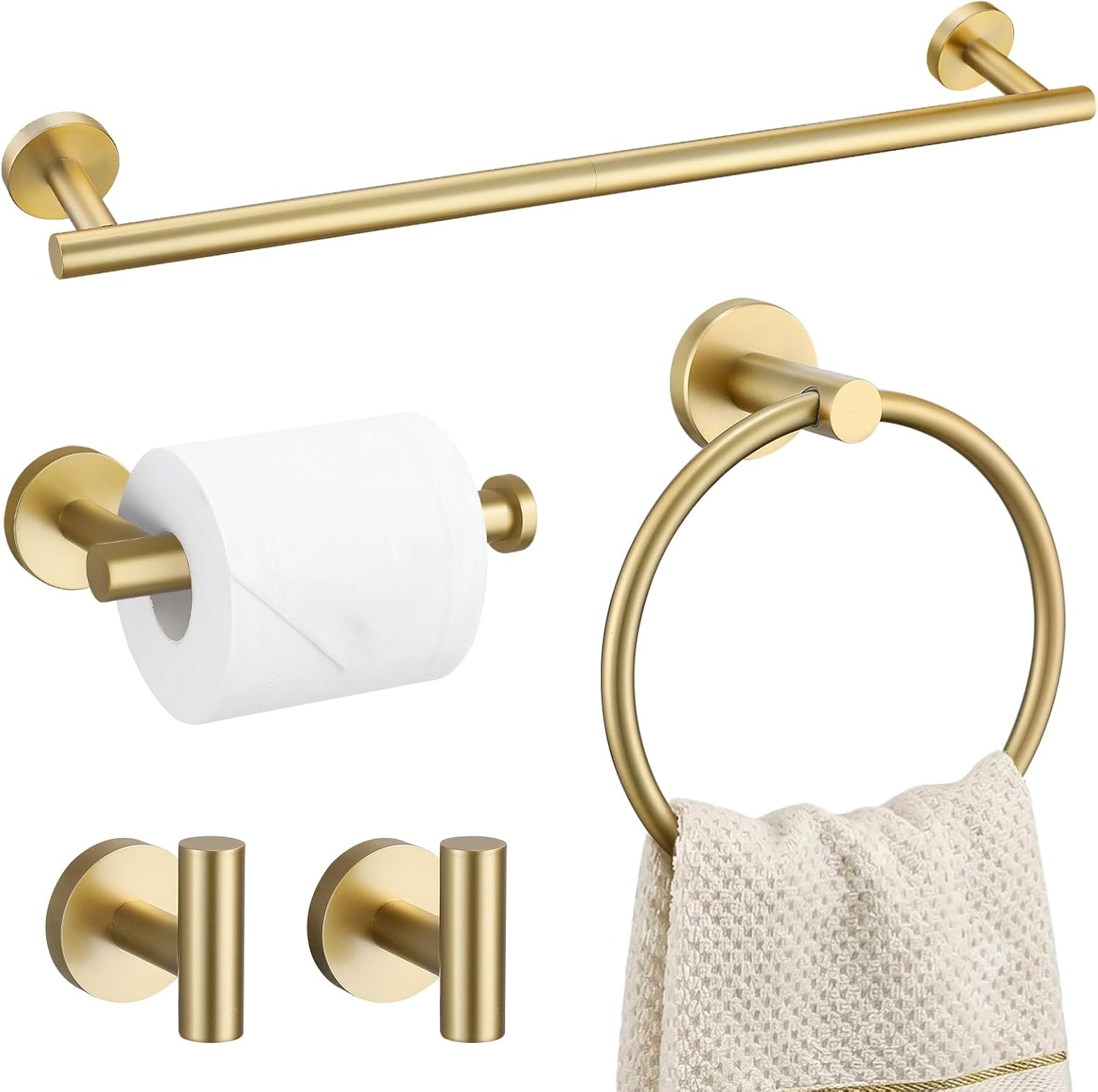 Brushed Gold 5 Piece Bathroom Hardware Set, SUS304 Stainless Steel 24 Inch Bath