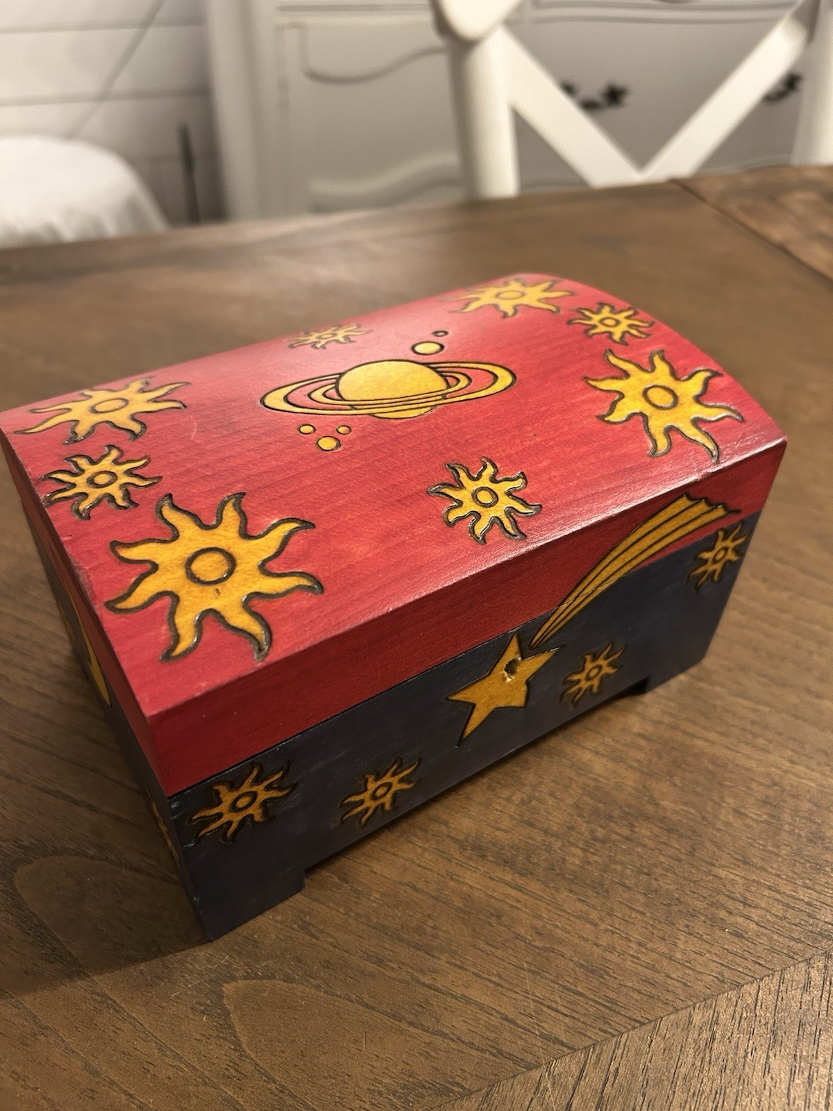 Enchanted Celestial World Of Boxes Sun Moon Stars Wooden Jewelry Trinket Box