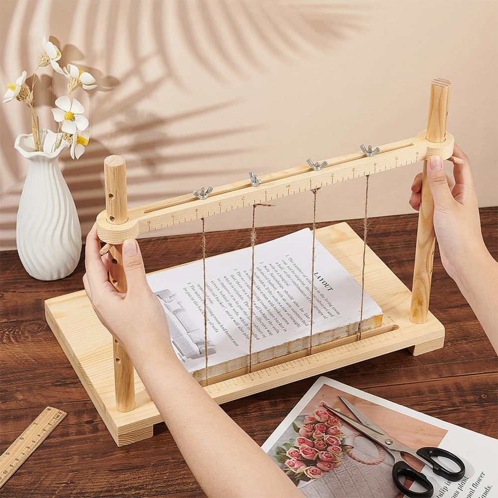 15.7X9.4Inch Bookbinding Sewing Frame Set, Hand DIY Binding Tools with Hemp Rop