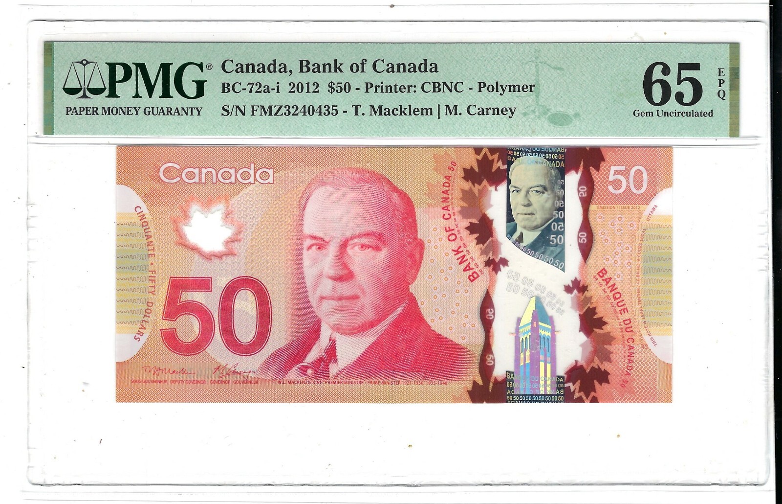 Canada $50 Banknote 2012 BC-72a-i PMG Superb GEM UNC 65 EPQ - Polymer
