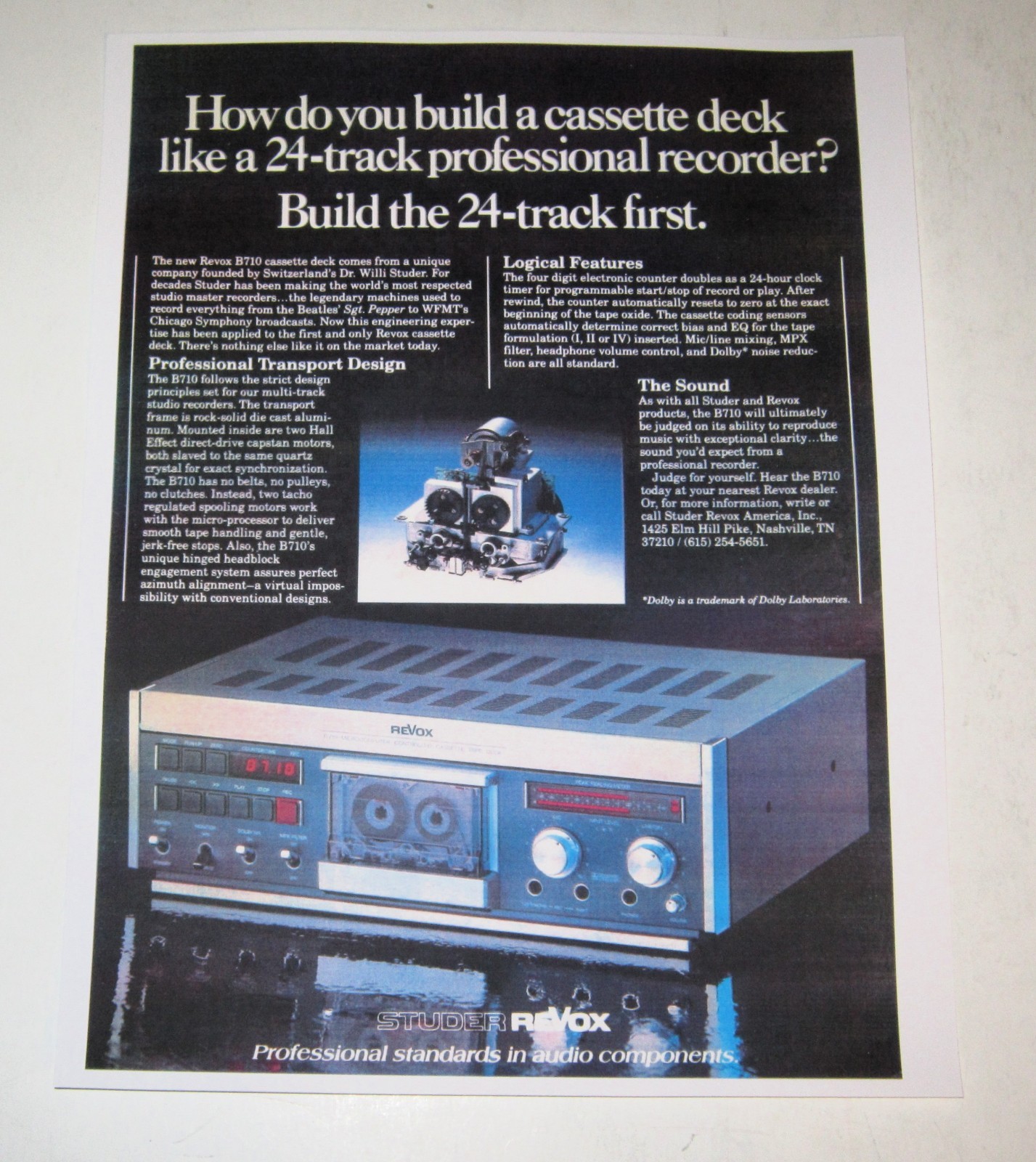 Revox B710 Ultimate Swiss Cassette Ad, 1 pg, 1982, Article, Info, Studer Revox