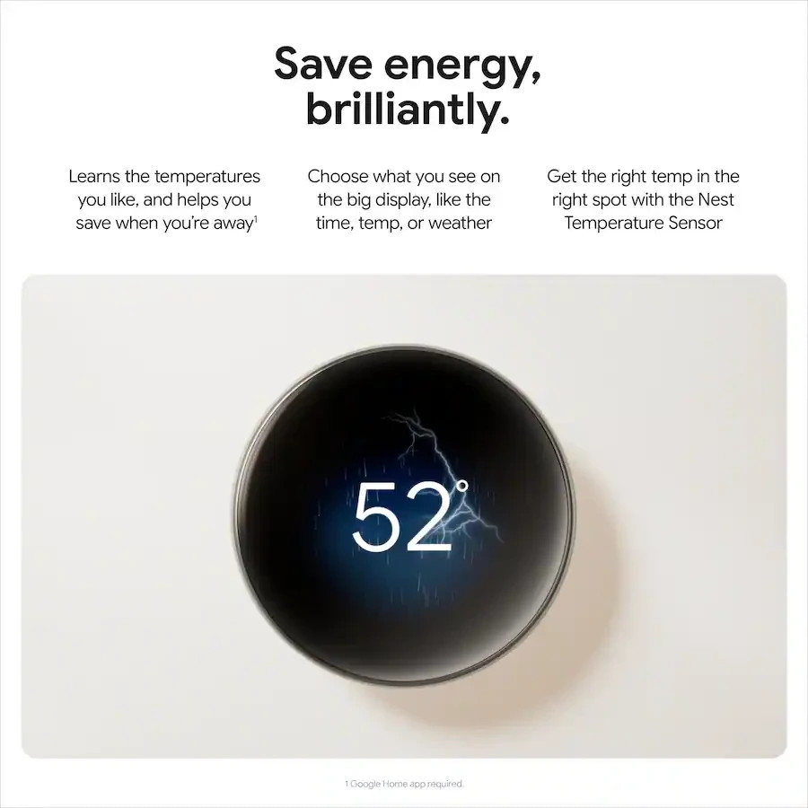 Google Nest Learning Thermostat 4th gen w/ Temperature Sensor - Polished Silver