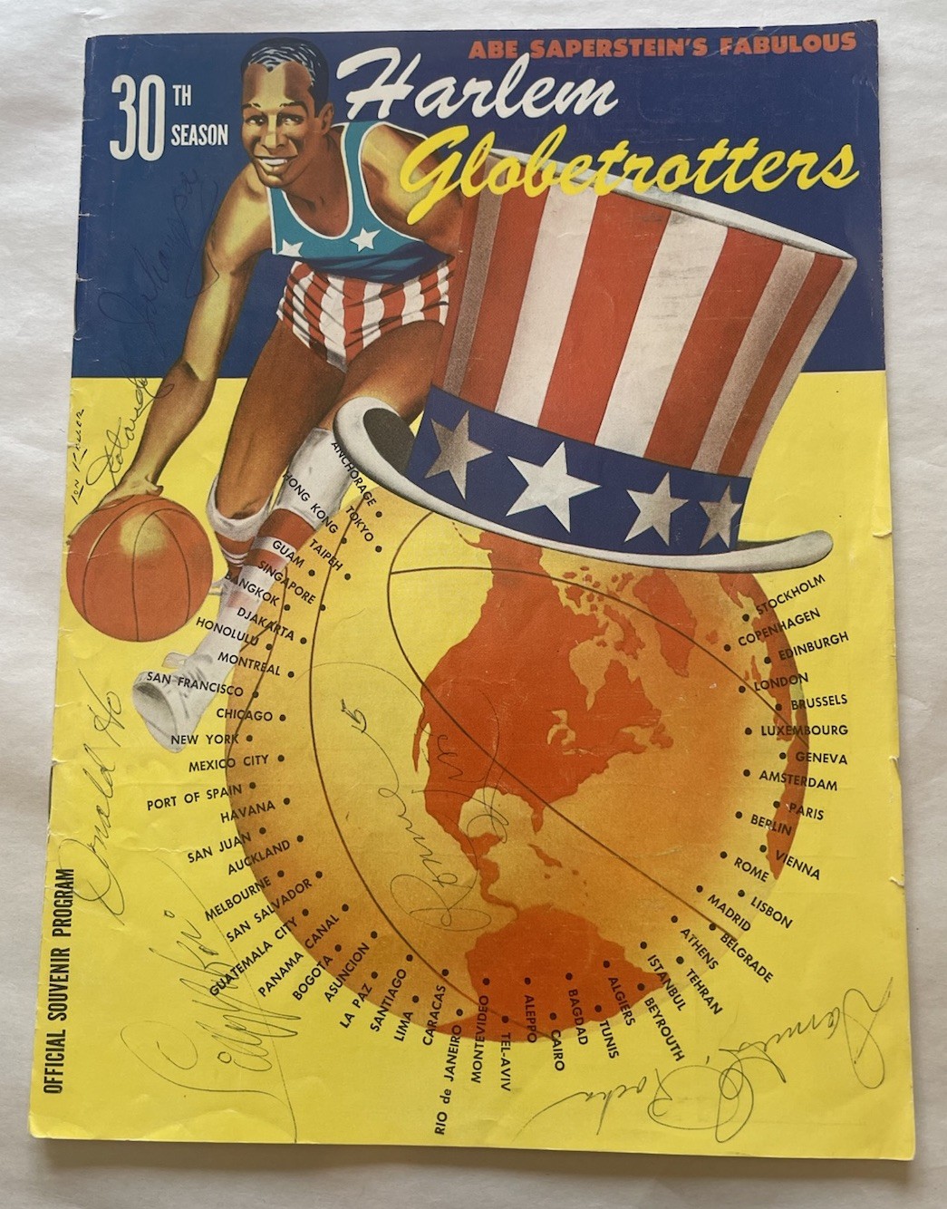 1956 1957 Harlem Globetrotters 30th Season Official Program SIGNED Autographs