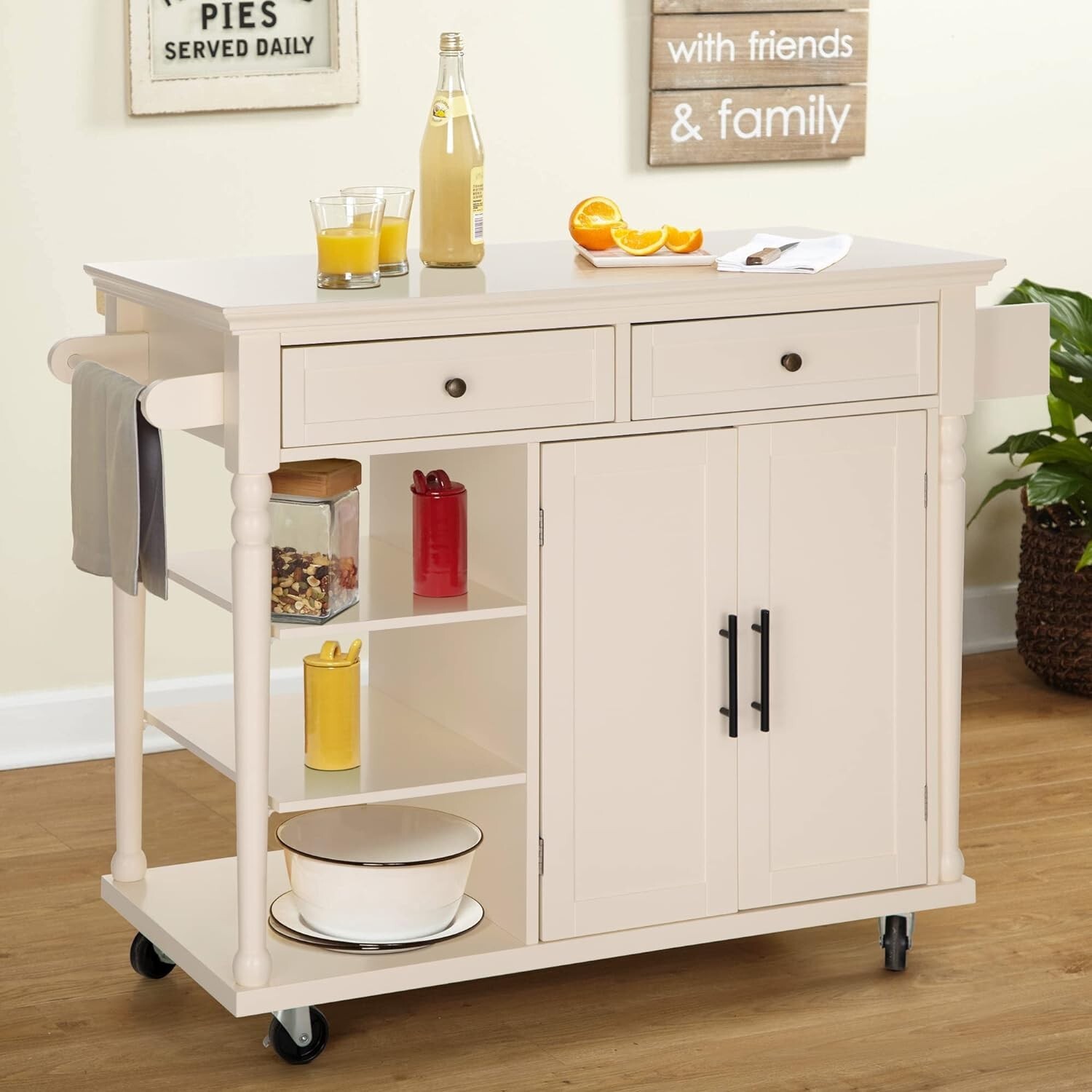 46" Kitchen Island Cart Modern Storage Trolley Shelf on Wheels