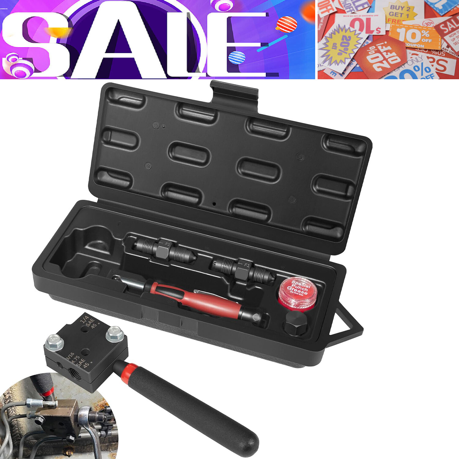 33260 Low Profile Brake Flaring Tool Kit Brake Line Single/Double 4.75 3/16 1/4
