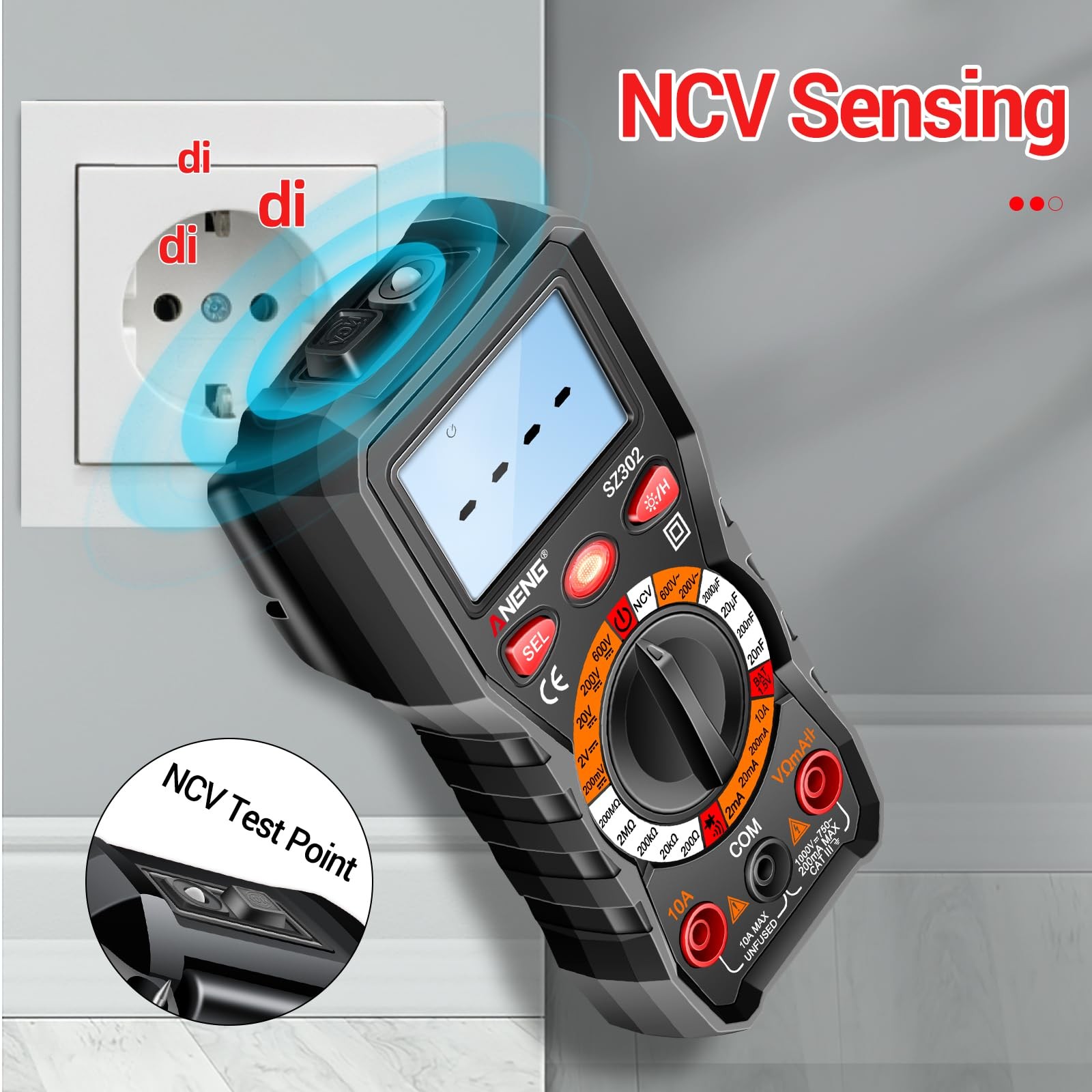 ANENG Multimeter with Backlit LCD,Ohm SZ302 Black(Backlit Screen NCV)