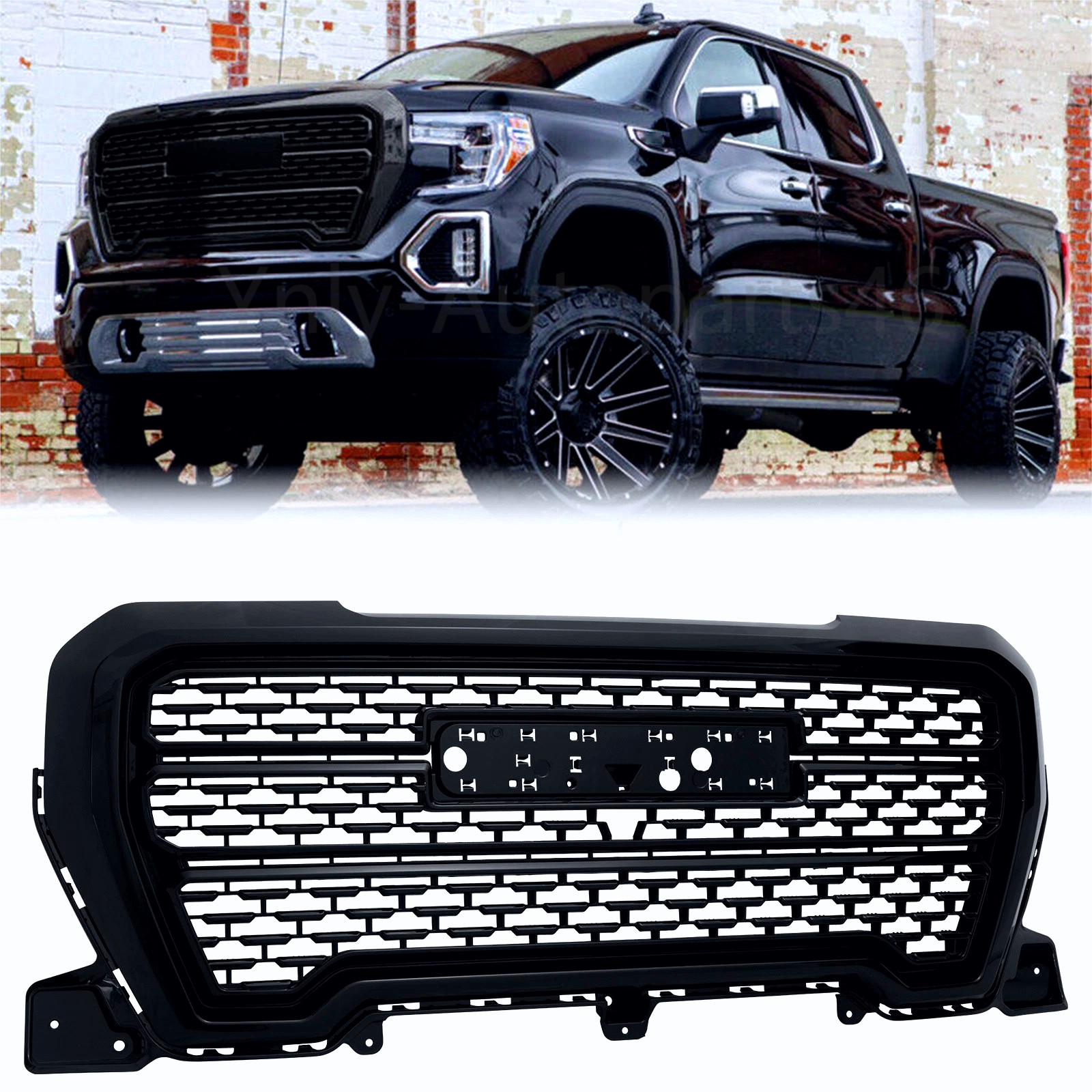 Gloss Black Front Upper Grille ABS Grill For GMC Sierra 1500 Denali 2019-2021