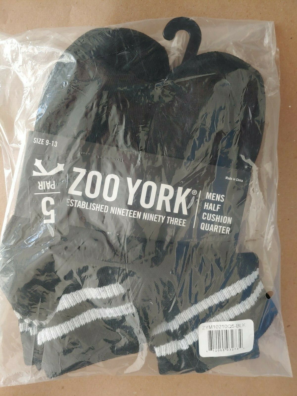 Zoo York Socks Half Cushion Ankle Quarter 5 Pairs Pack Black Men's Size 9-13