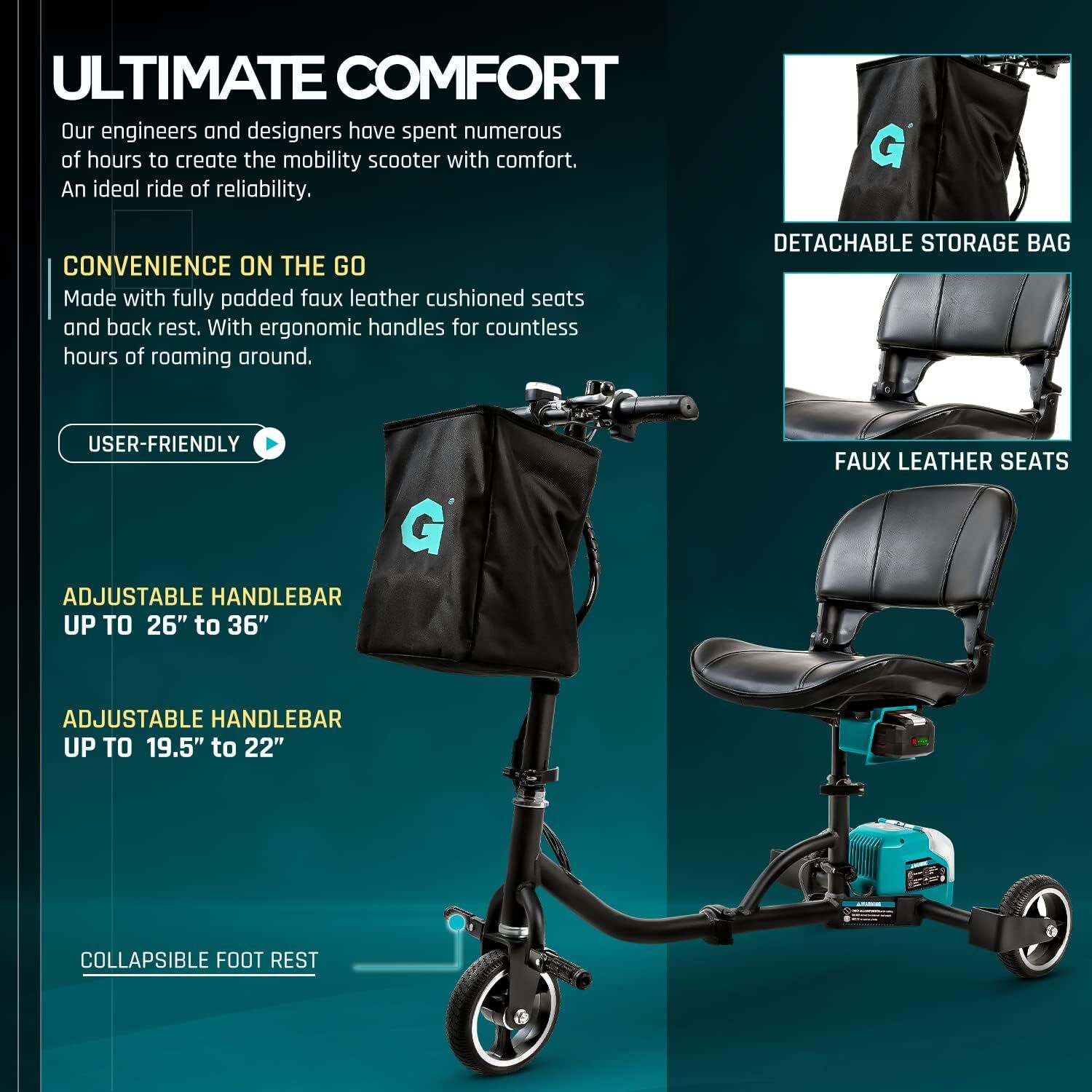 G GUT142 Lightweight 48V Long Range Folding Electric Mobility Scooter