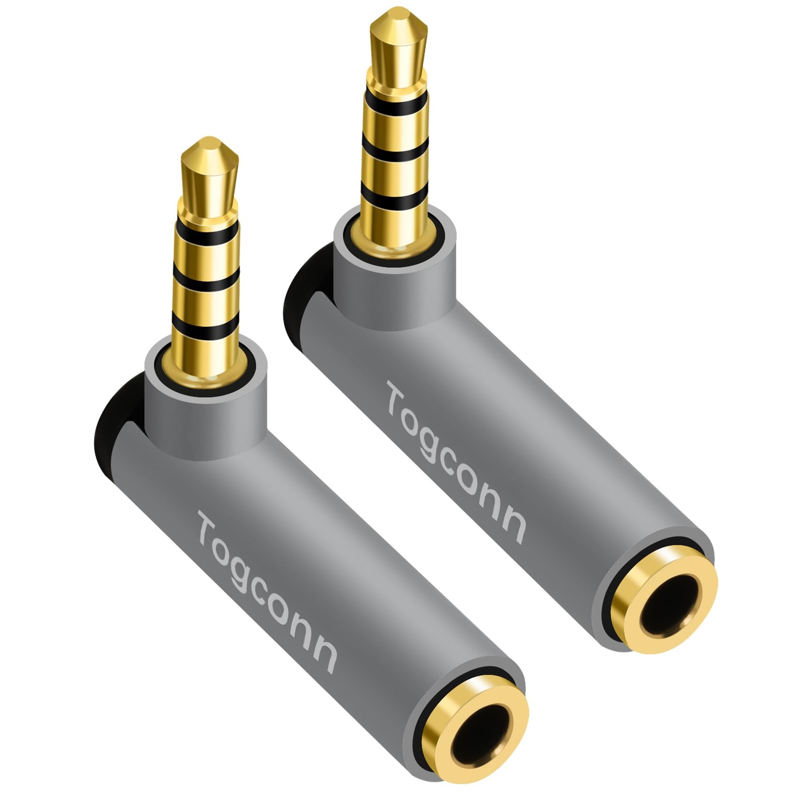 Right Angle 3.5mm 1/8" Audio Mic Adapter 2 Pack, TRRS Male to Female