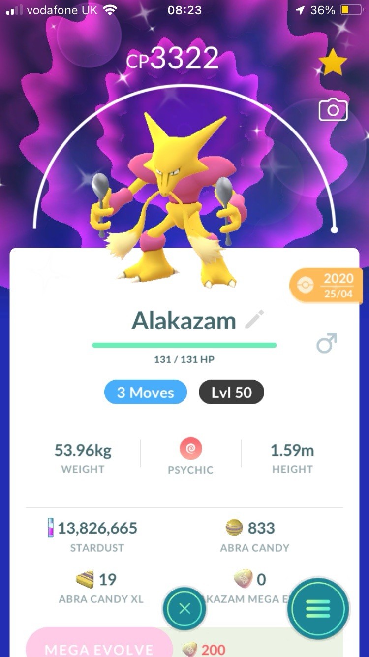 Pokémon Trade Go Level 50- Shiny Alakazam 3 Moves for PVP Master League