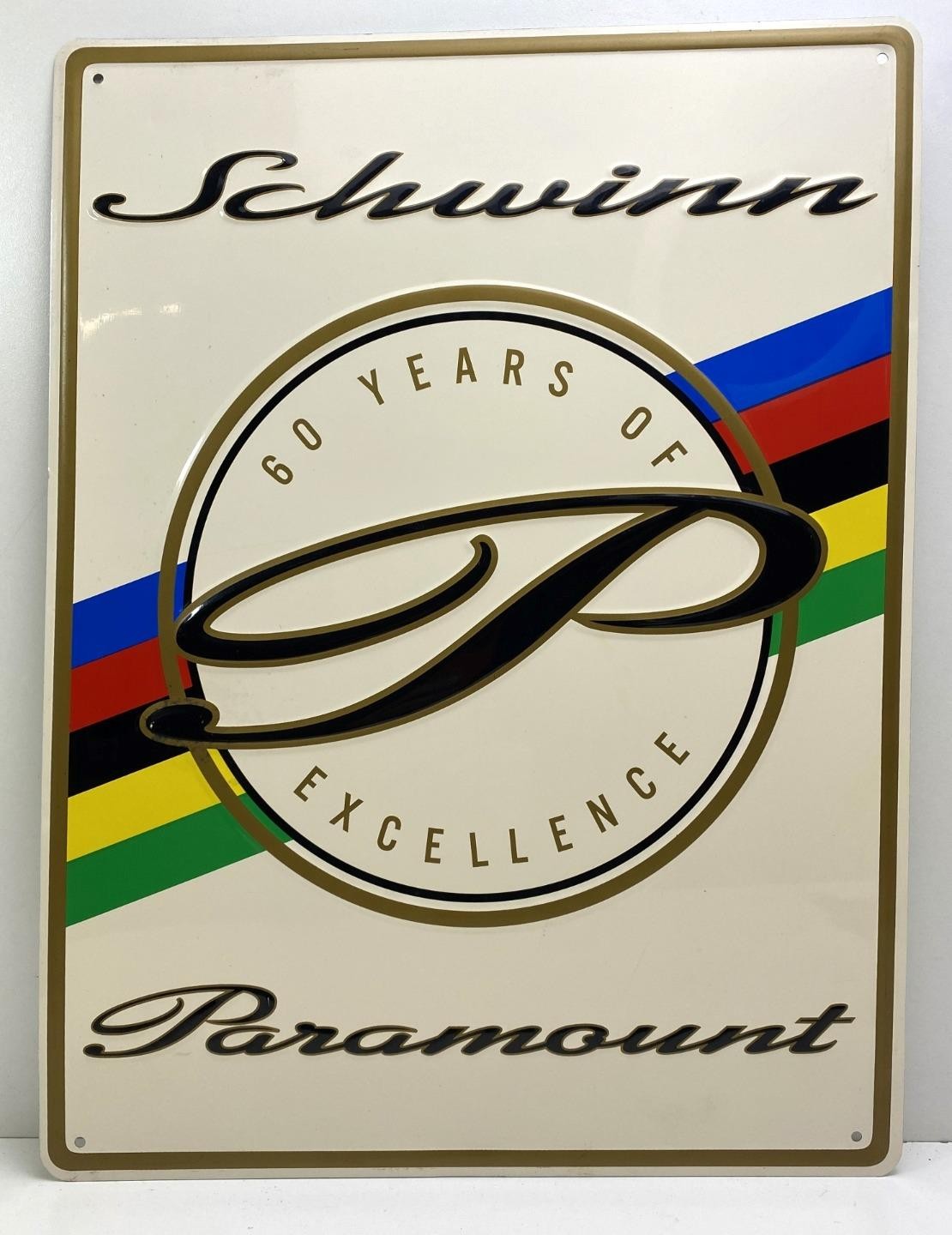 VINTAGE steel Schwinn Bicycle PARAMOUNT 60th Anniversary SIGN 15" x 20"
