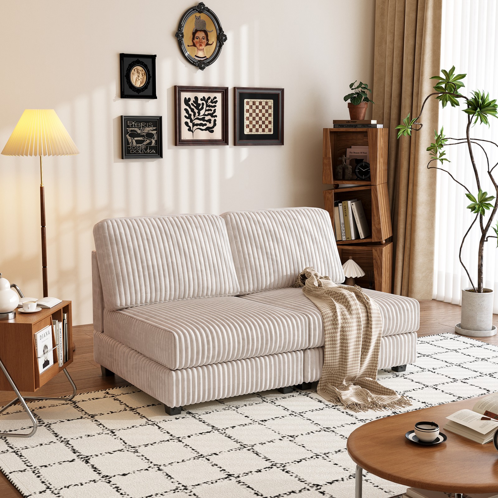 Double-seater Sofa, Made of Comfortable and Soft Corduroy Fabric, Suitable fo