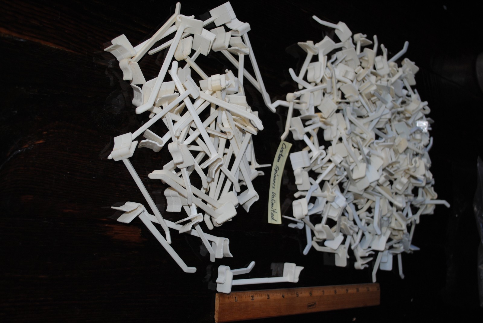 25 Plastic Snap Snap-On Peg Hook - 4" white cardboard counter wire rack display