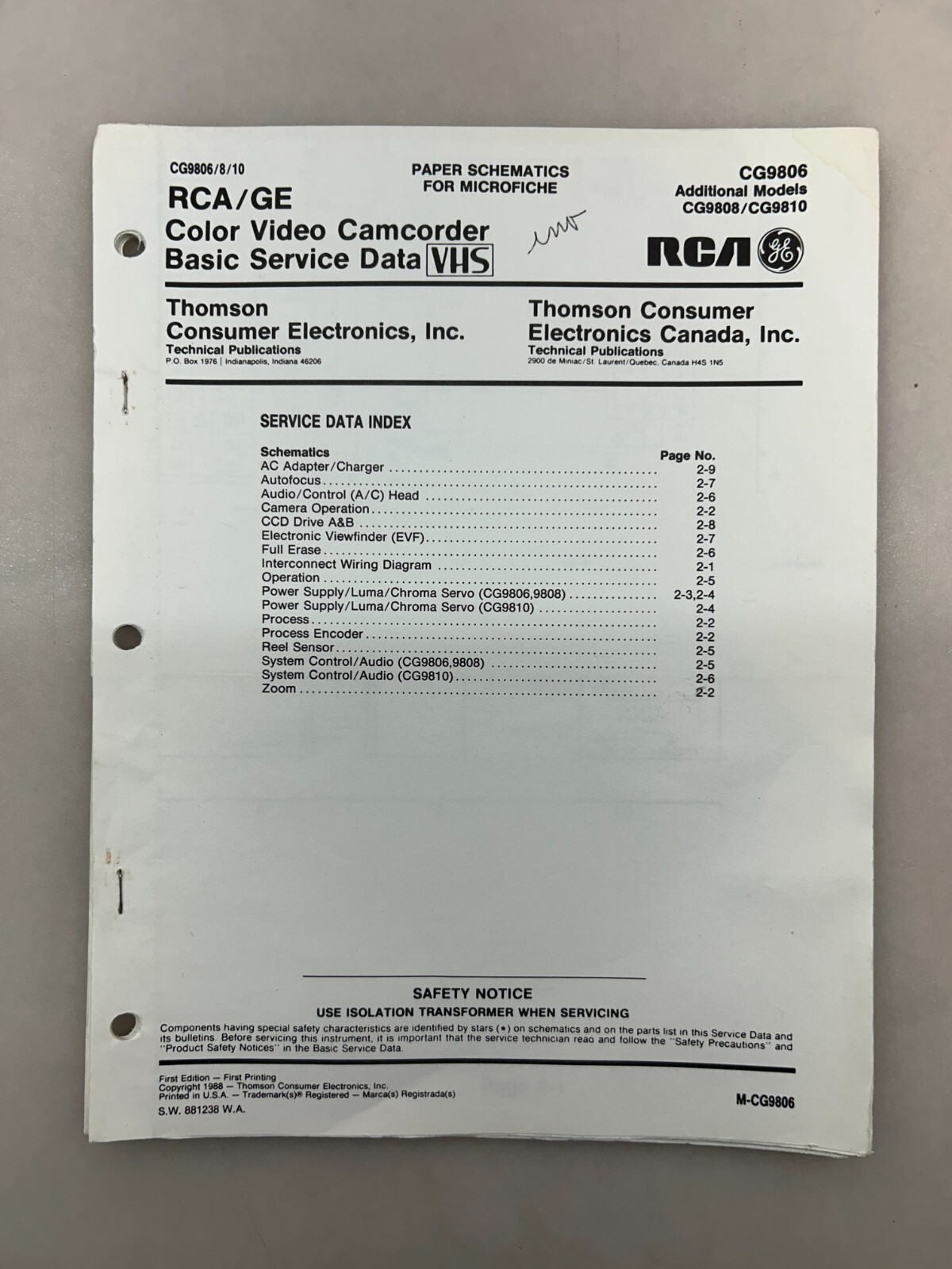 RCA CG9806 Original Schematics Free Shipping