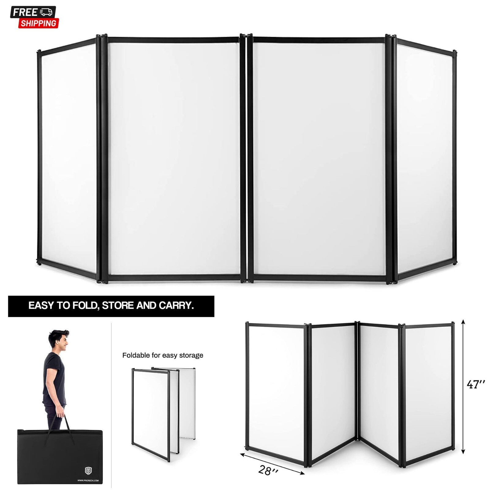 DJ Foldable Facade Portable Event Booth Panels Black Frame White Scrim Carry Bag