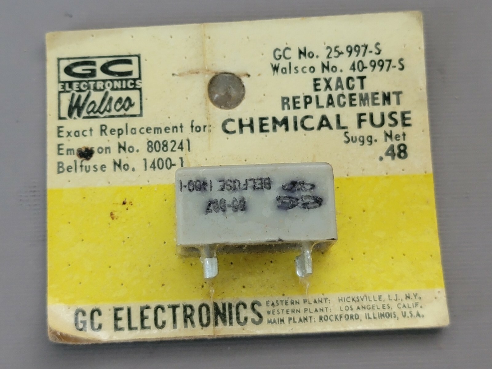 Vintage GC WALSCO Chemical Fuse 25-997-S 40-997-S 808241 1400-1