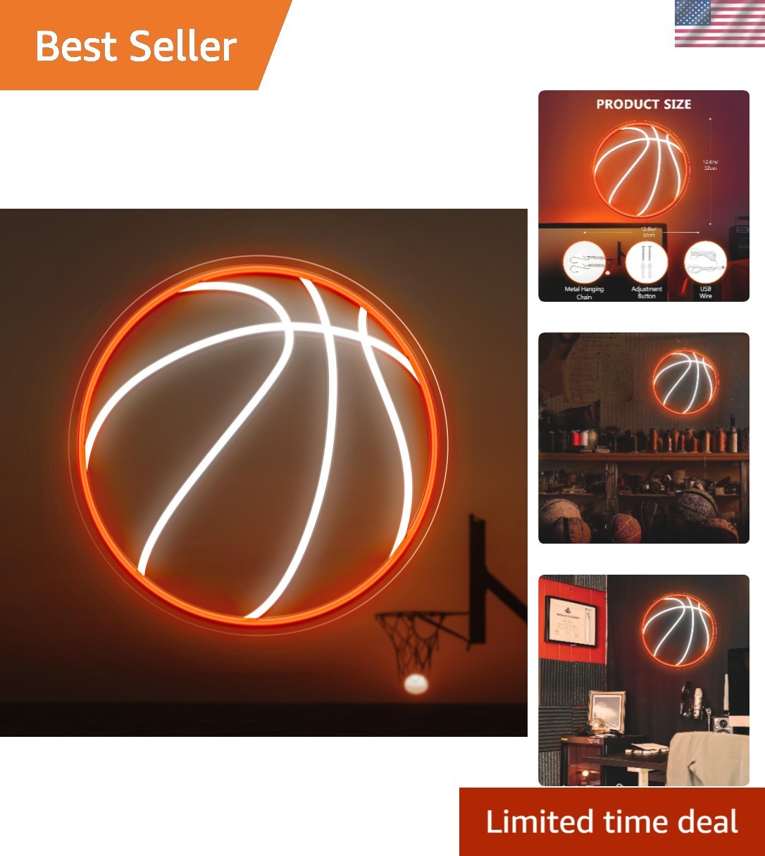 Handcrafted 12.6-Inch Orange Basketball Neon Sign - Perfect for Homes & Gifts