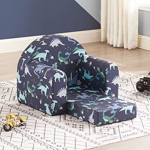 Kids Sofa Couch, 2-in-1 Flip Out Toddler Couch, Baby Lounge Navy Dinosaur