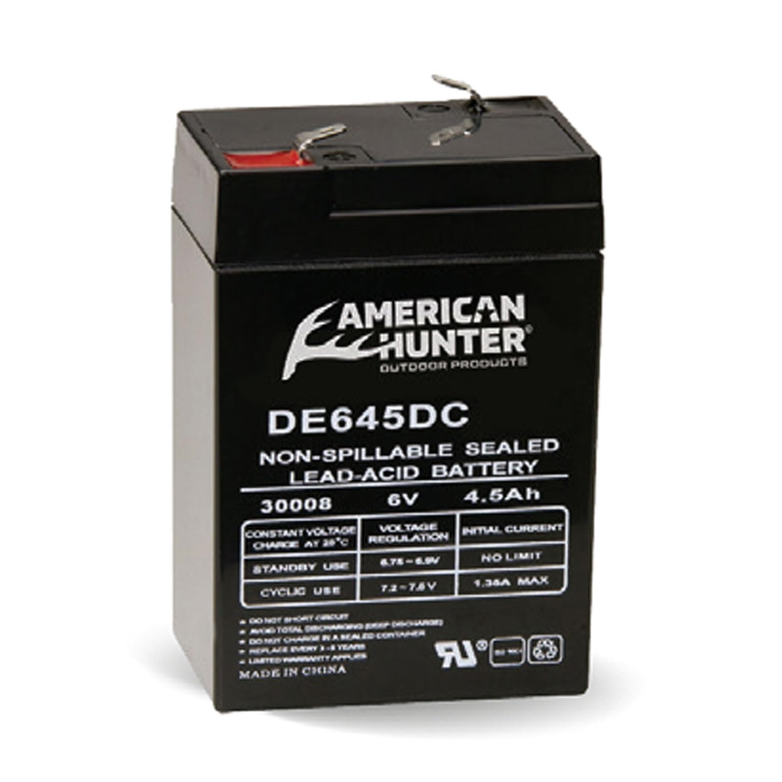 Hunter Bl-640-T/6V 4.5A HR Rechargeable Battery/Tab Top/Clam Pack , Black