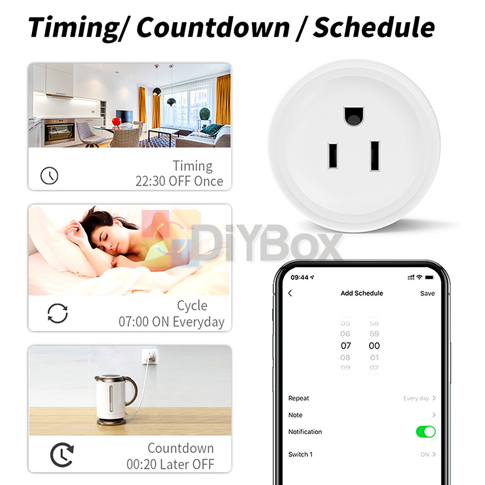 10A Smart Plug Voice Wifi Mini Socket Outlet Remote Timer with metering US Plug