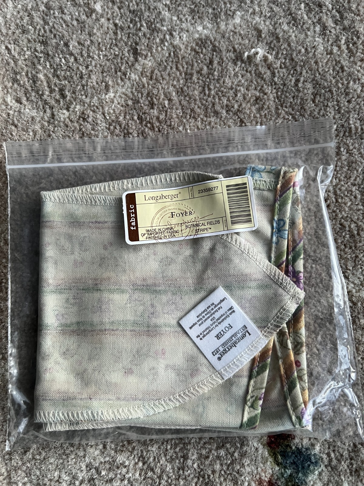 Longaberger Foyer Basket Liner:  Botanical Fields Stripe #23359277 ~ MIP!