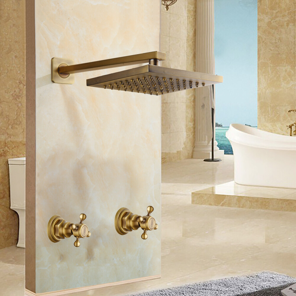 8" Rainfall Bathroom Shower Faucet Set Square Shower Head Mixer Wall Mounted Tap